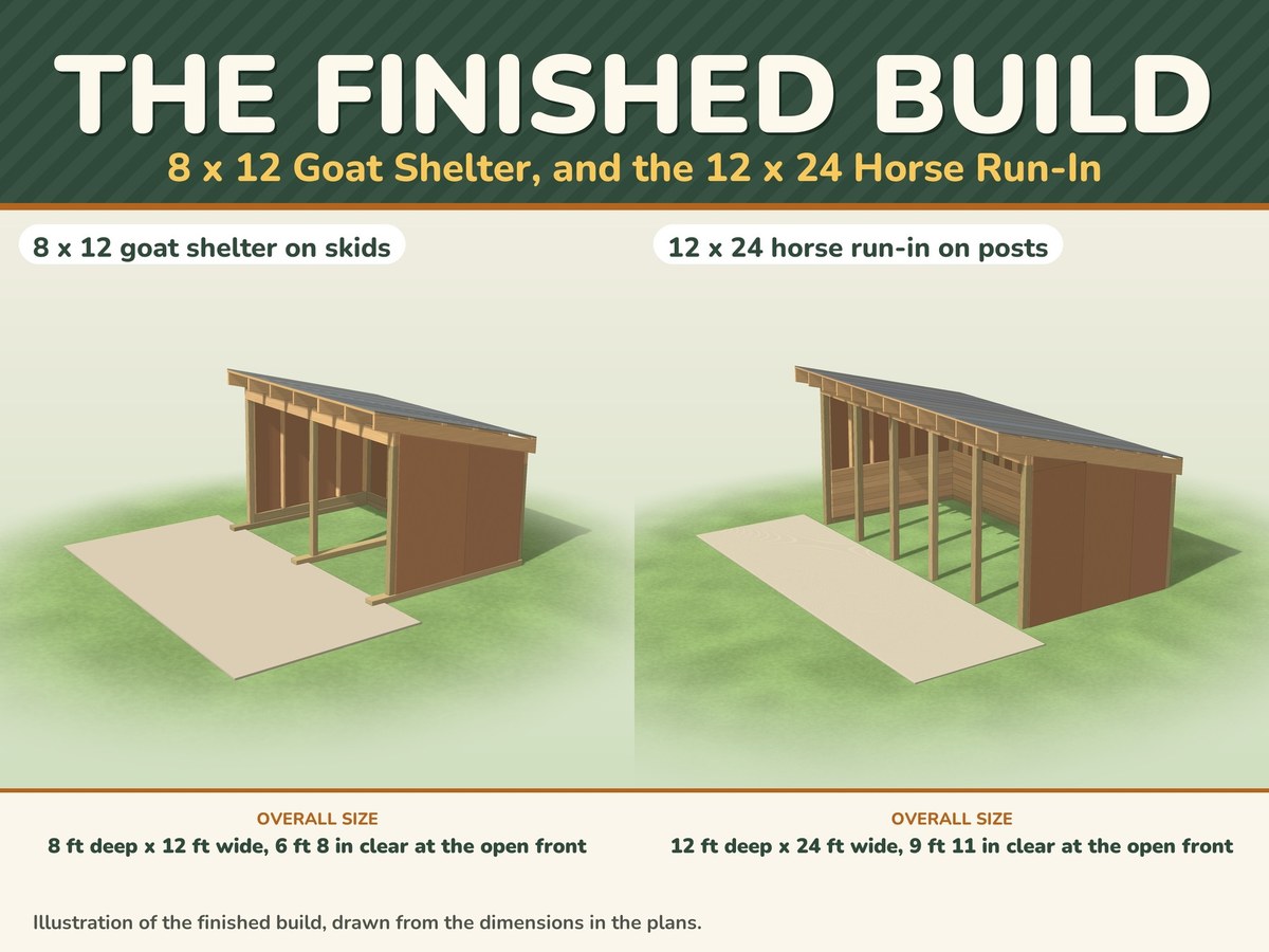 Goat Shelter and Horse Run-In Shed Plans PDF: 8x8, 8x12, 12x12 and 12x24, Open Front, image 2